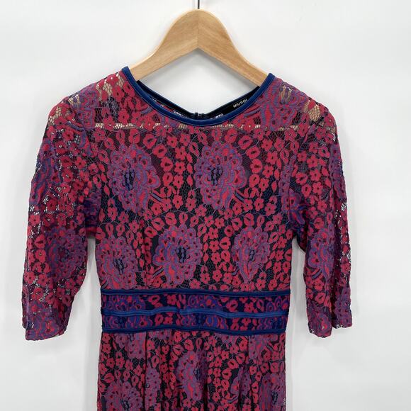 MIUSOL Maroon Navy 3/4 Lace Fit and Flare Dress // S - Picture 5 of 15